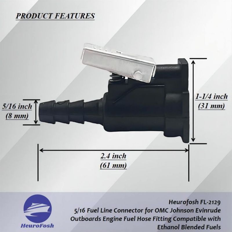 Conector de tanque de combustible Heurofosh 08 cm 8 mm OMC Evinrude