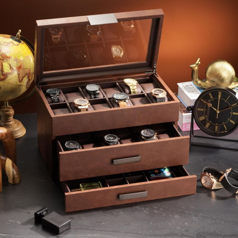 Caja de exhibición de lujo Glenor de 24 compartimentos color marrón