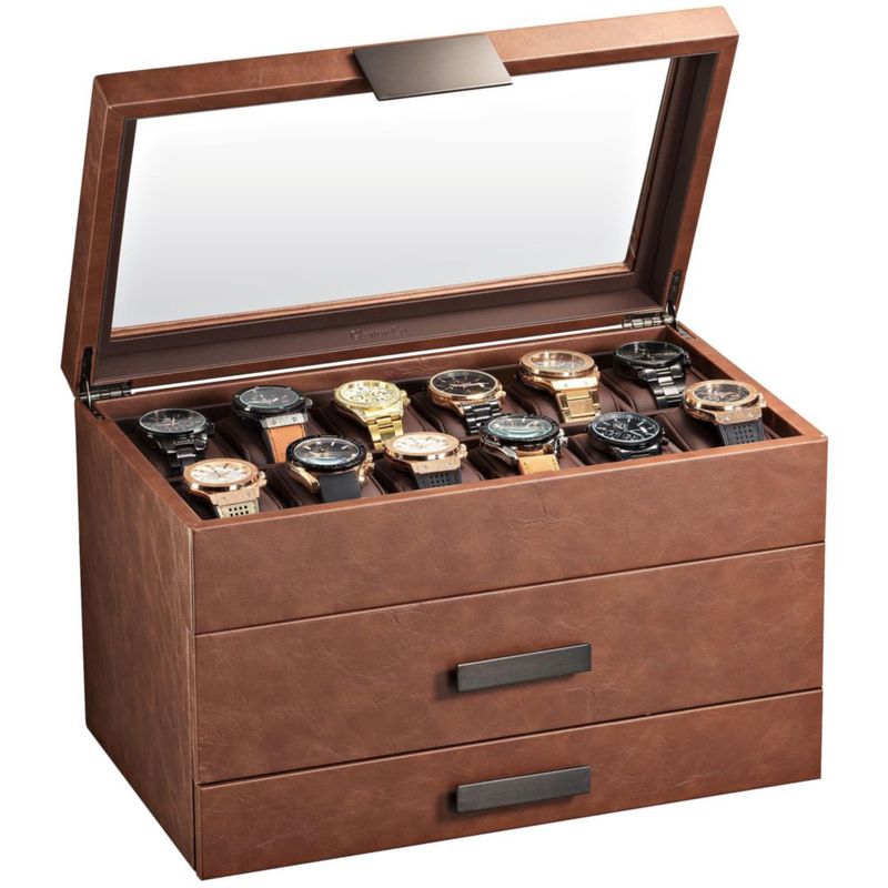 Caja de exhibición de lujo Glenor de 24 compartimentos color marrón
