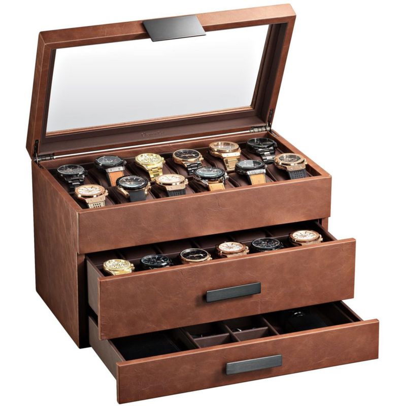 Caja de exhibición de lujo Glenor de 24 compartimentos color marrón