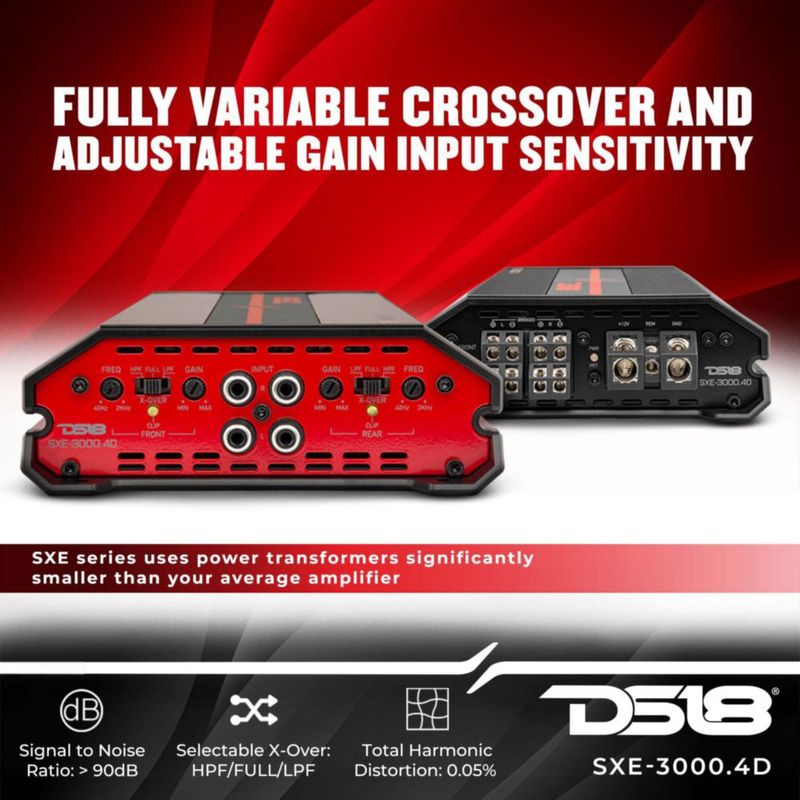 Amplificador de auto DS18 SXE-3000.4D/RD 4 canales 200W RMS (200x4) Clase D 3000 W - Amplificador p