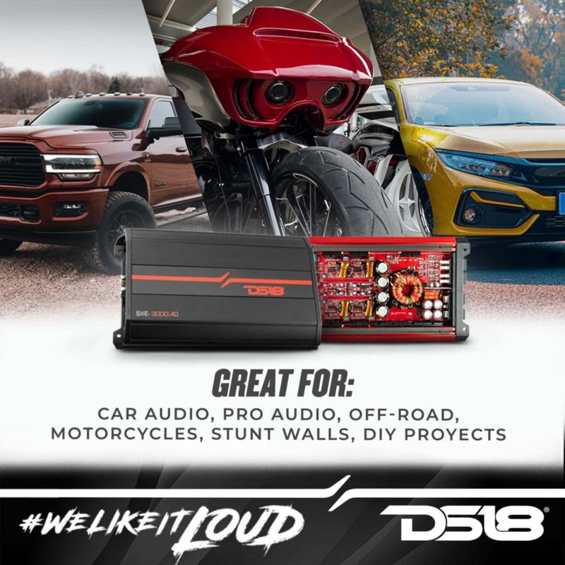 Amplificador de auto DS18 SXE-3000.4D/RD 4 canales 200W RMS (200x4) Clase D 3000 W - Amplificador p
