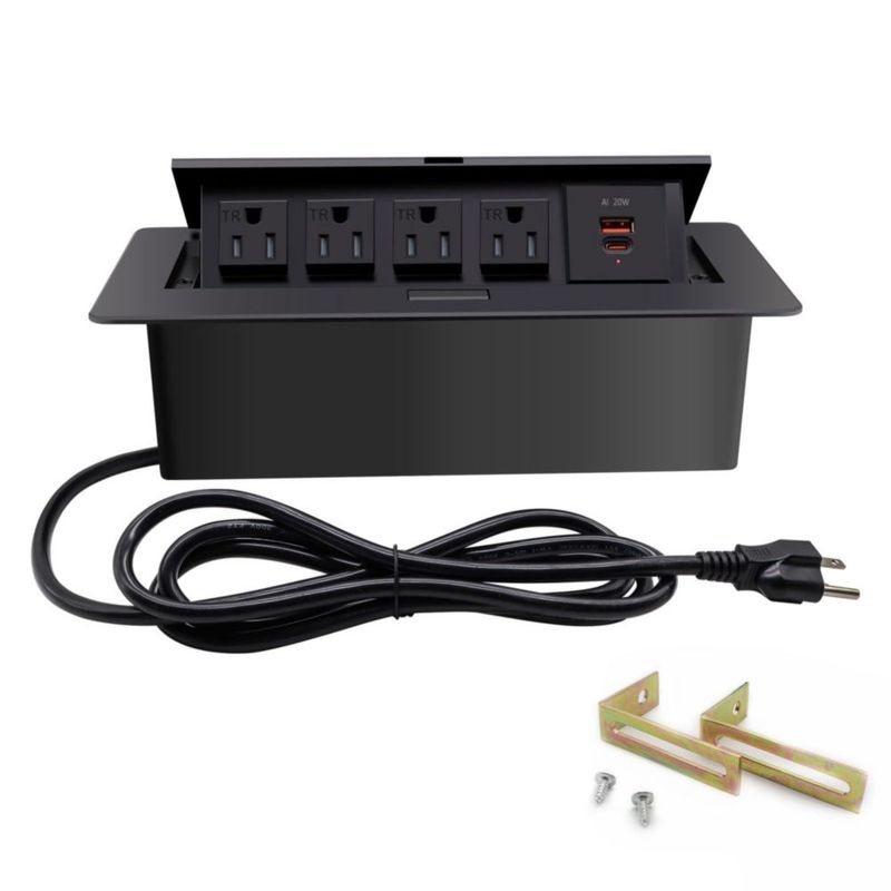 Regleta Pop‑Up TIANDIGP 26 cm 1875 W USB‑C 20 W Negro