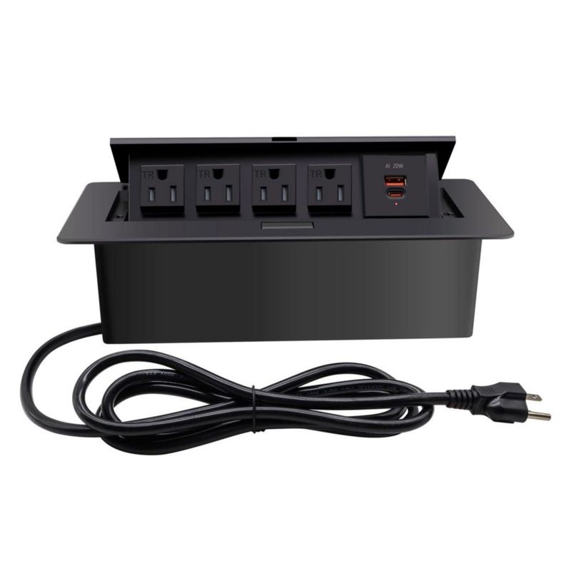 Regleta Pop‑Up TIANDIGP 26 cm 1875 W USB‑C 20 W Negro