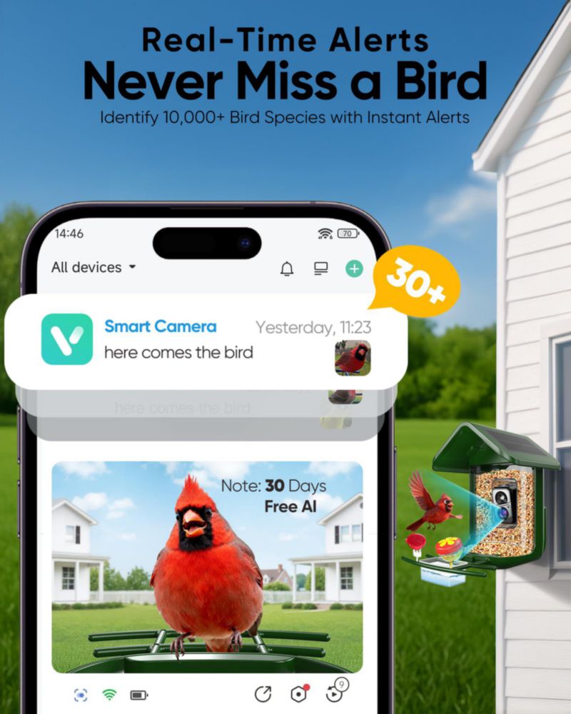 Alimentador de Pájaros VIUBIRD Solar con Cámara 2K HD Capacidad 11 kg Verde