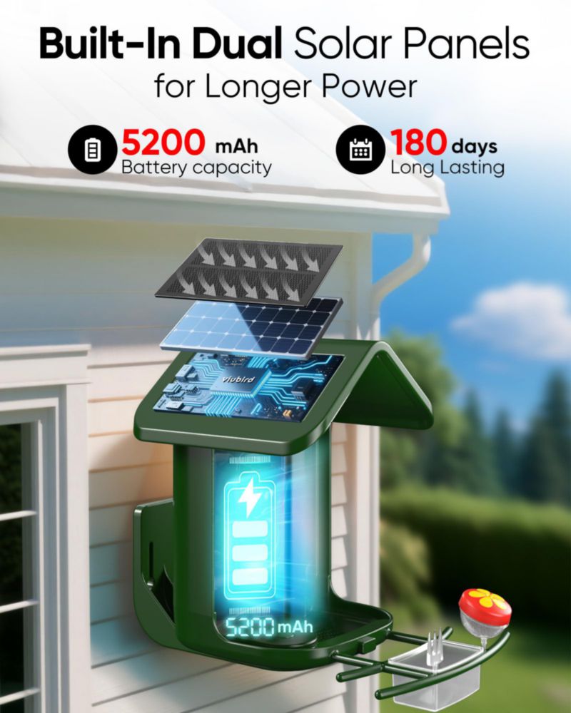 Alimentador de Pájaros VIUBIRD Solar con Cámara 2K HD Capacidad 11 kg Verde