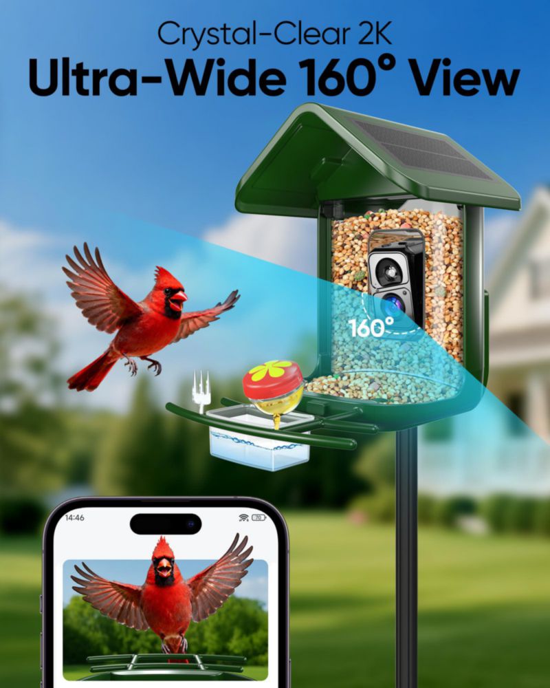 Alimentador de Pájaros VIUBIRD Solar con Cámara 2K HD Capacidad 11 kg Verde