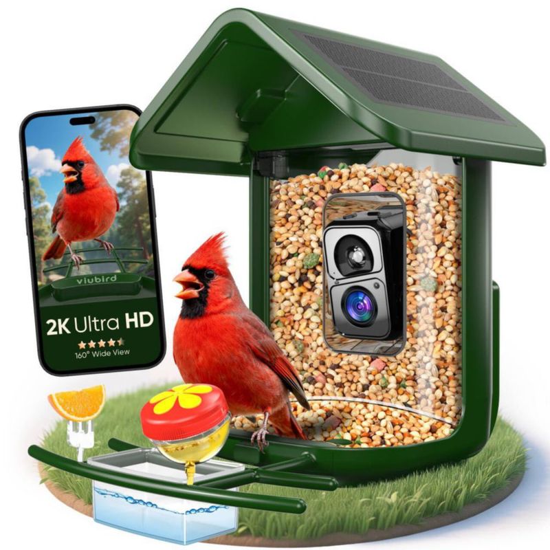 Alimentador de Pájaros VIUBIRD Solar con Cámara 2K HD Capacidad 11 kg Verde