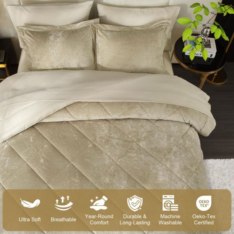 Juego de Edredón Ivellow King 7 Piezas Beige Terciopelo