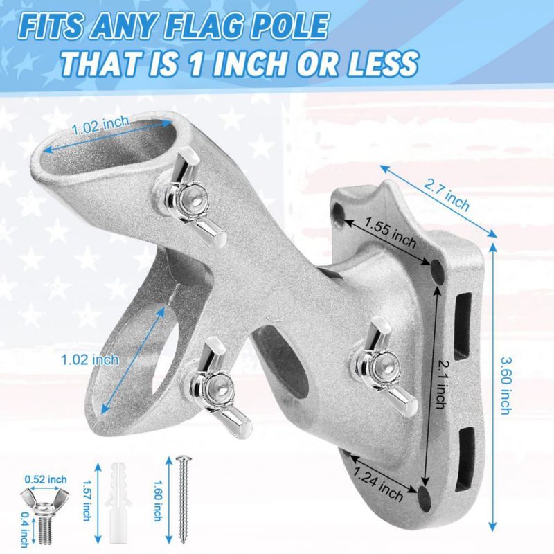 Soporte para asta de bandera REERON 1" de aluminio paquete de 2 color plateado