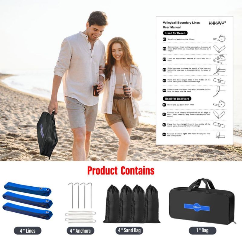 Líneas para voleibol de playa XXXYYY 91 m × 183 m 5 cm azul arena/césped