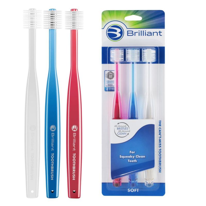 Cepillo de dientes Brilliant 3 unidades cerdas suaves surtidas