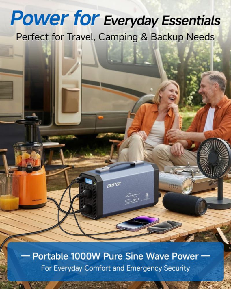 Inversor de corriente BESTEK 1000W Onda sinusoidal pura 12V a 110V con puertos USB 4.8A
