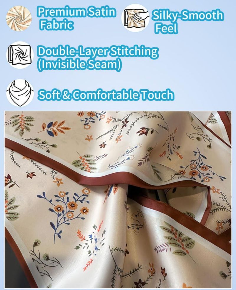 Pañuelo GoldenLife 147 cm con tacto de seda y estampado de follaje caqui