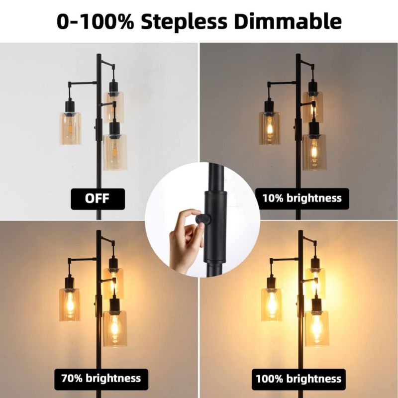 Lámpara de pie Liylan 167 cm 3 luces vidrio ámbar 120 V