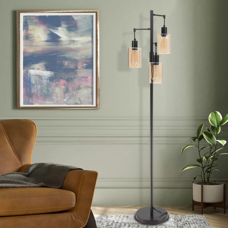 Lámpara de pie Liylan 167 cm 3 luces vidrio ámbar 120 V