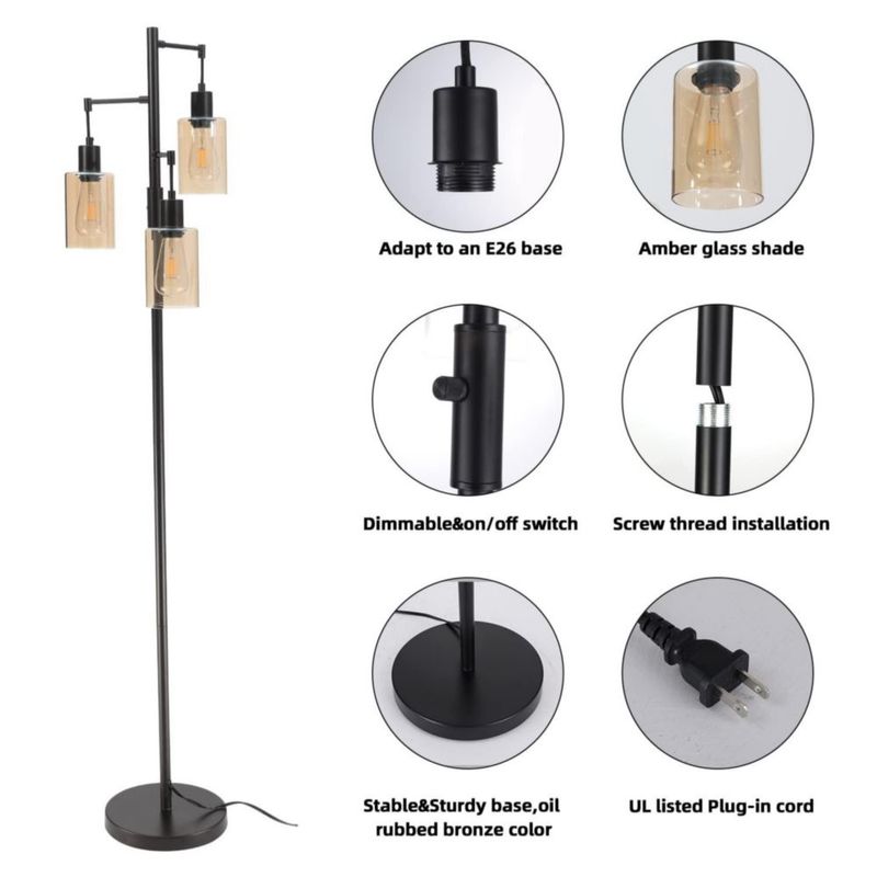 Lámpara de pie Liylan 167 cm 3 luces vidrio ámbar 120 V