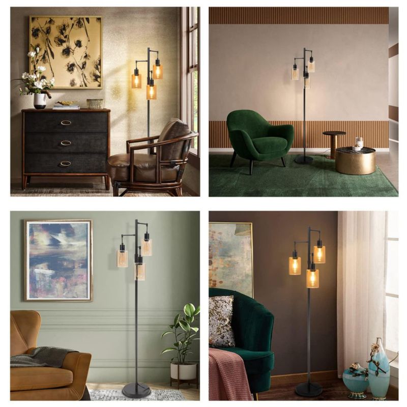 Lámpara de pie Liylan 167 cm 3 luces vidrio ámbar 120 V