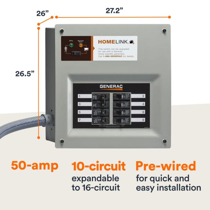Kit de interruptor de transferencia para generador Generac HomeLink 50 A 8-16 circuitos
