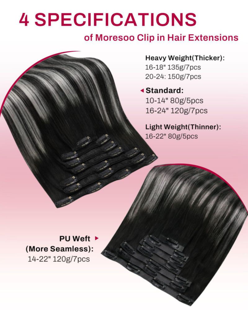 Extensiones de Cabello Moresoo Clip-in 24 pulgadas 120 g Negro Plateado