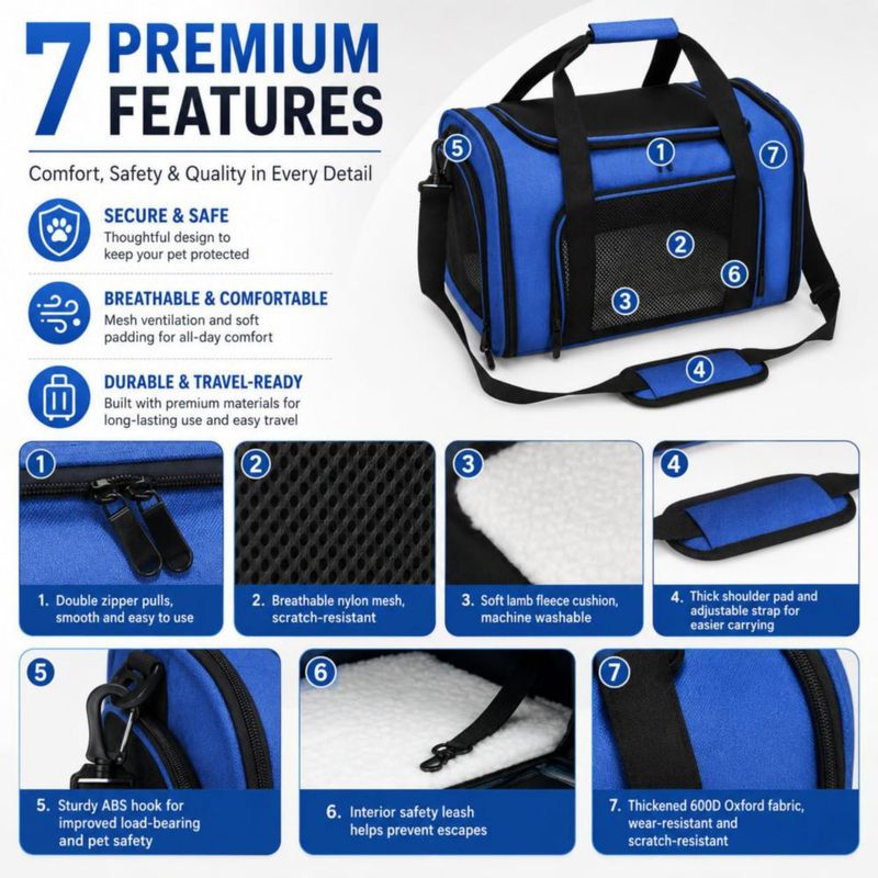 Transportín para mascotas DALASITING 51x33x33 cm plegable de tela suave