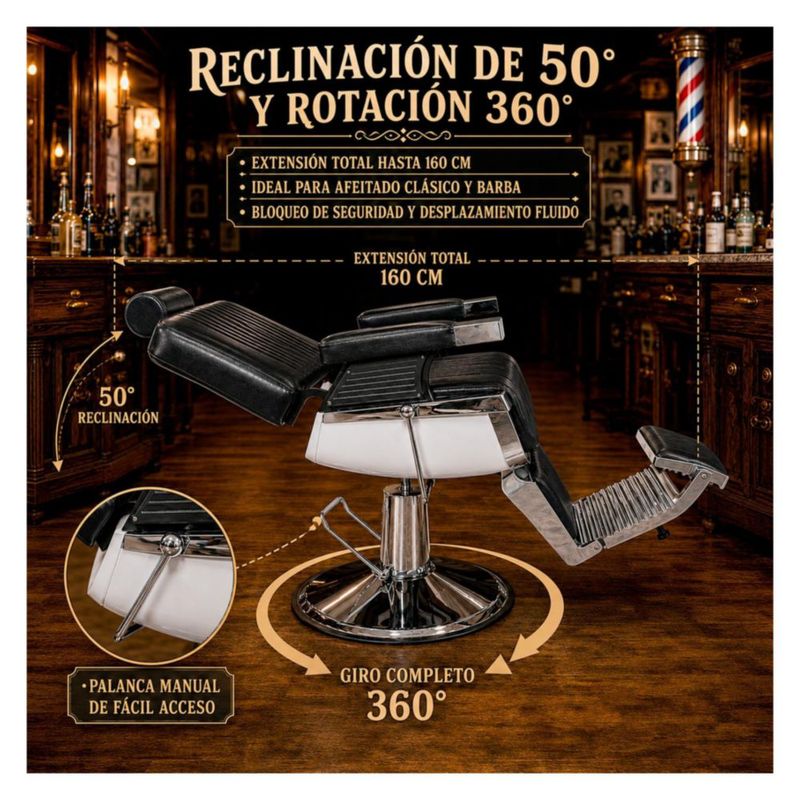 Sillon Barberia Silla Reclinable Premium Giro 360 Neumatica Hasta 200kg