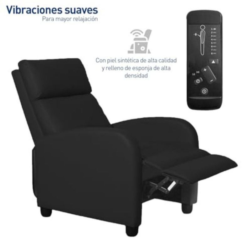 Sillón Reclinable Bluelander Negro Acolchonado y con Control Remoto