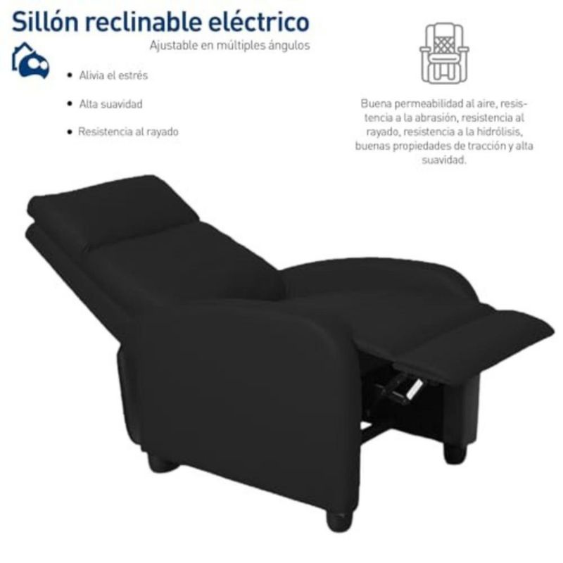 Sillón Reclinable Bluelander Negro Acolchonado y con Control Remoto