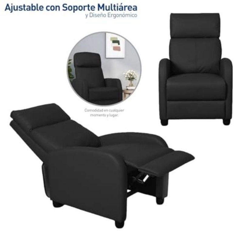 Sillón Reclinable Bluelander Negro Acolchonado y con Control Remoto