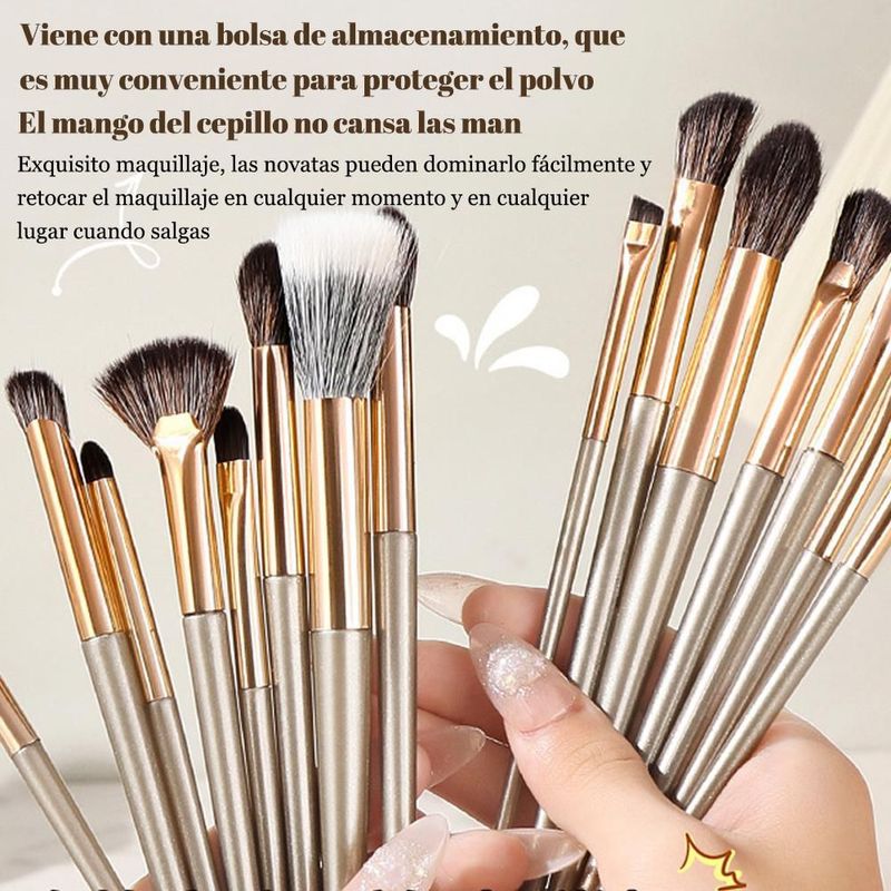 Juego de brochas de maquillaje, brocha para base, brocha para polvo suelto, brocha para sombras de ojos, brocha para cejas, brocha para labios.HOGAWAY