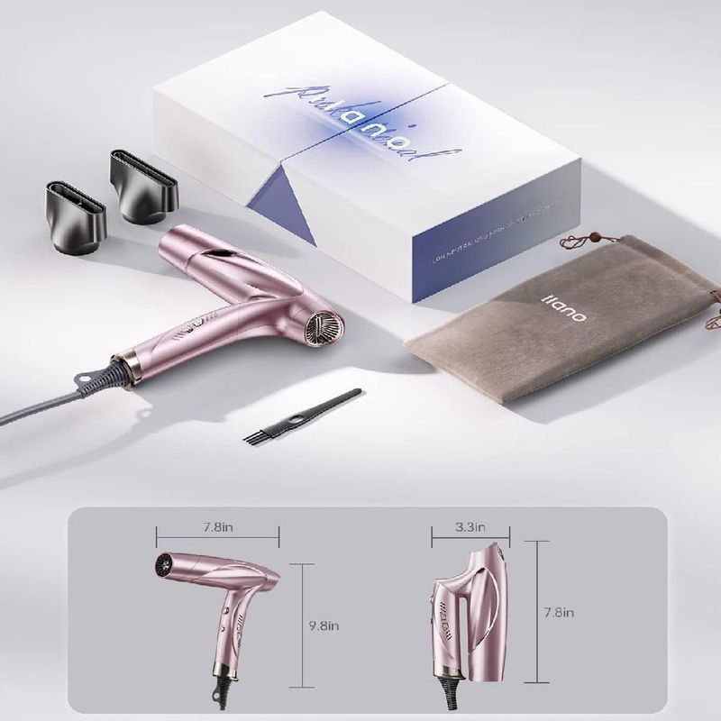 Secadora De Pelo Iónica Profesional Rosa 1400W Plegable Portátil 110000 Rpm