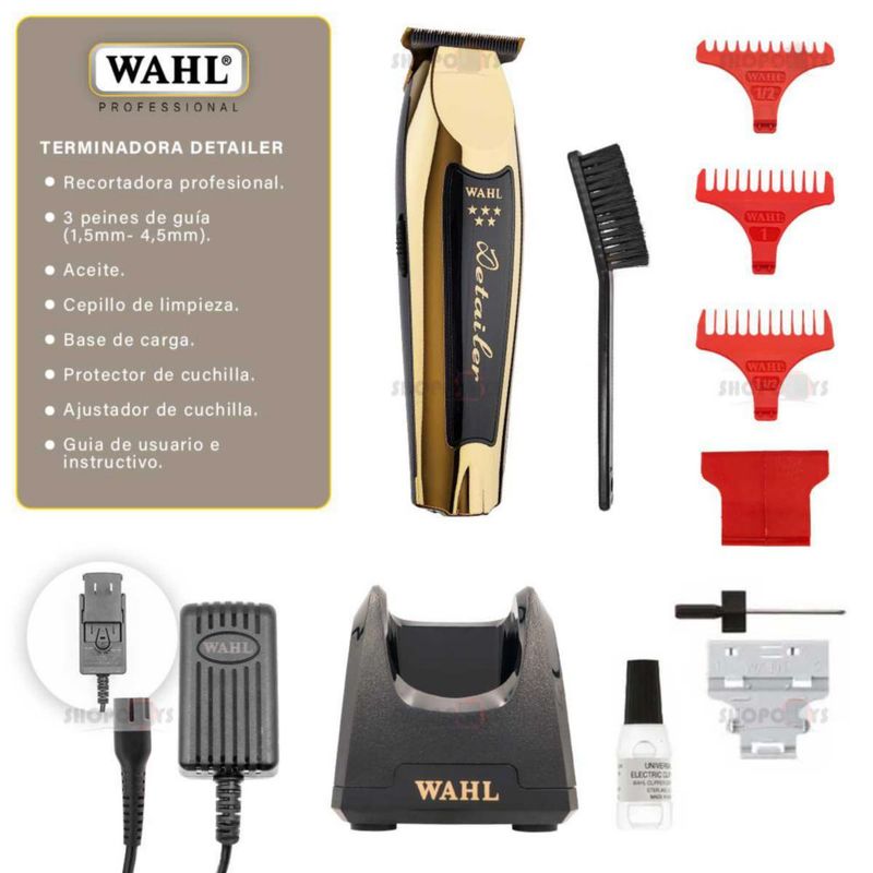 Recortadora Wahl Profesional Inalámbrica para Barba y Cabello con Cuchilla en T Gold Detailer