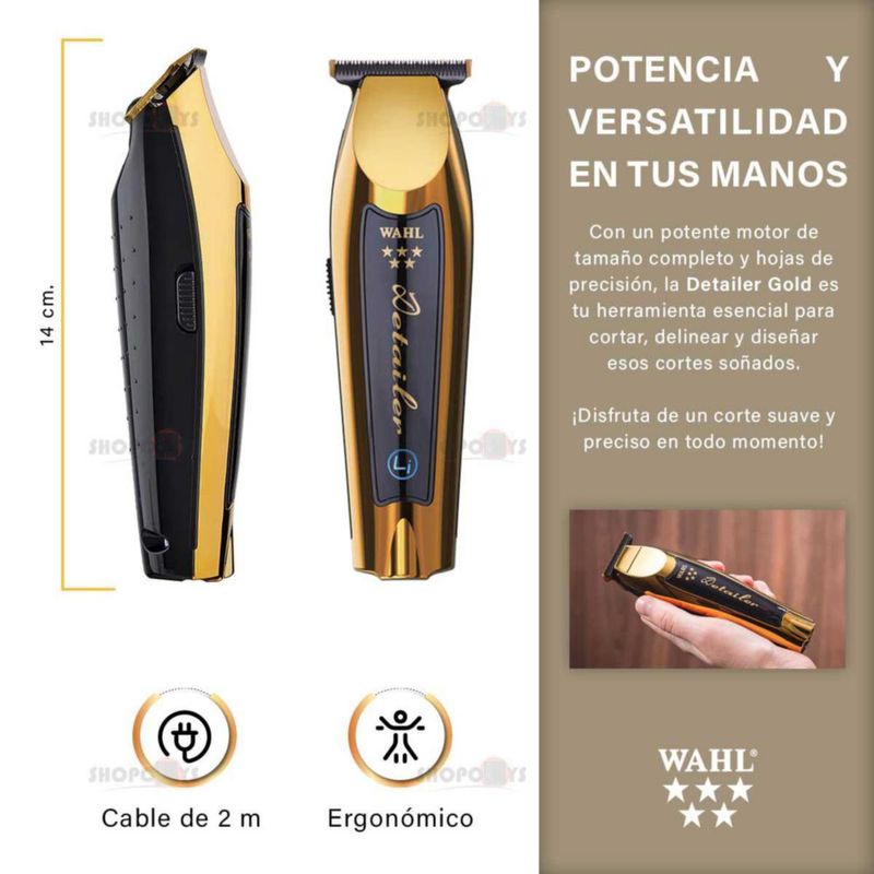 Recortadora Wahl Profesional Inalámbrica para Barba y Cabello con Cuchilla en T Gold Detailer