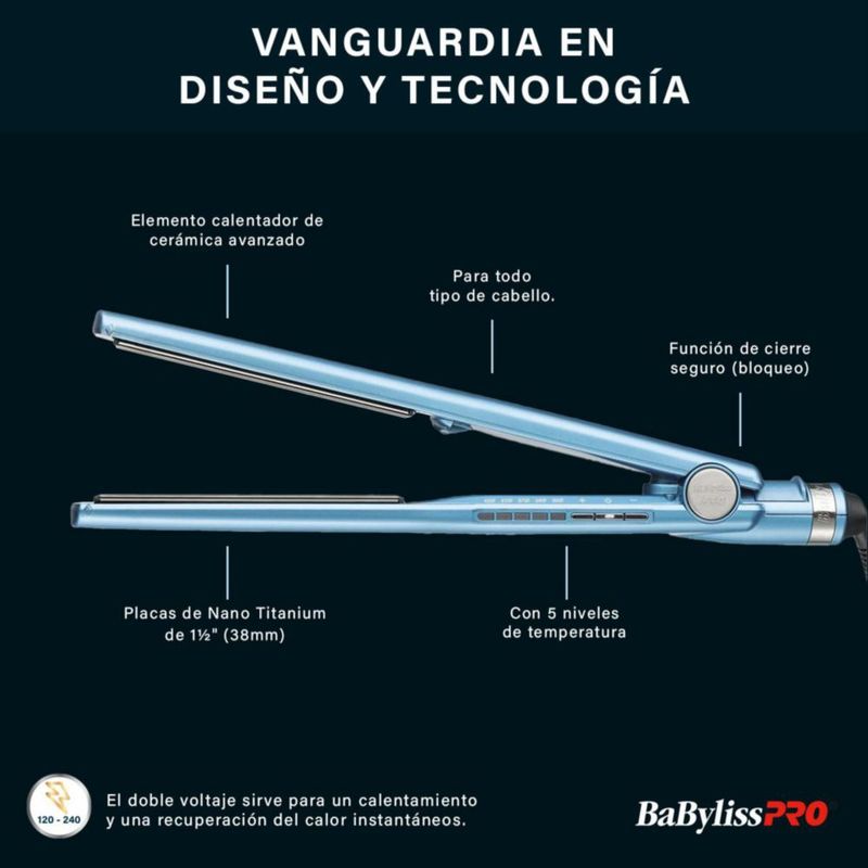 Plancha BaBylissPRO Nano Titanium 1½" Iónica Ventilada - Placas Extralargas