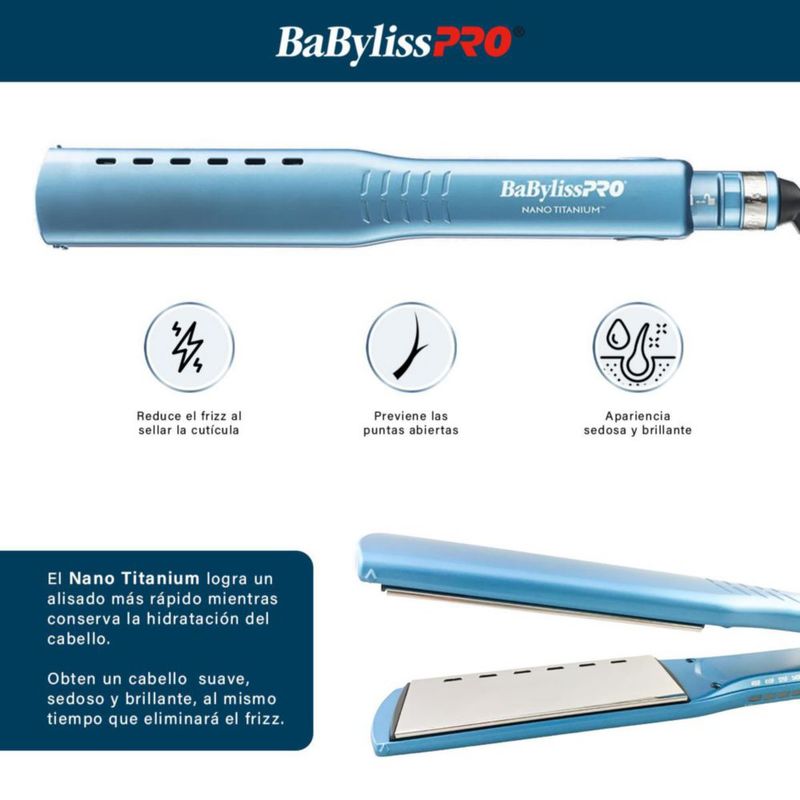 Plancha BaBylissPRO Nano Titanium 1½" Iónica Ventilada - Placas Extralargas