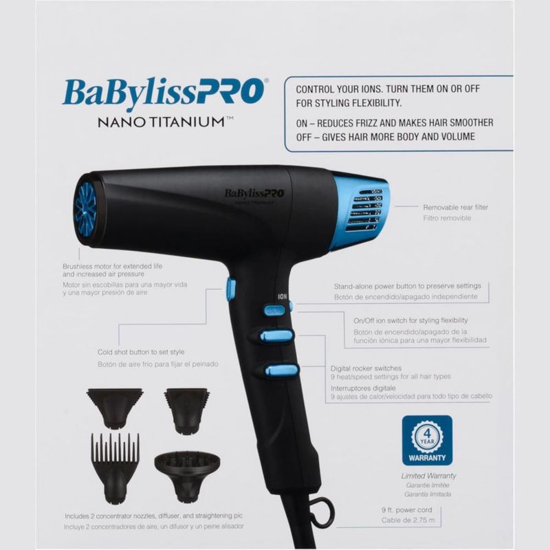 Secadora BaByliss Negro 3 vel Nanotitanium 1600W BNTMB9100ES