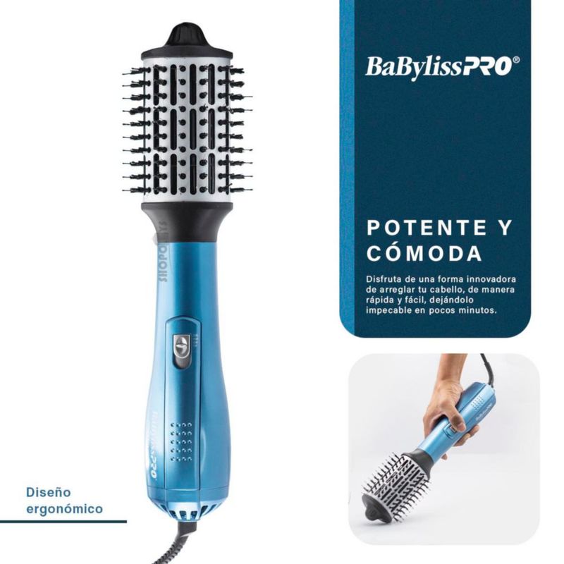 Cepillo Babyliss Pro Nano Titanium Ovalado 2½" | 1000W | Aire Caliente y Frío | Cerdas Mixtas | Volumen y Brillo Profesional