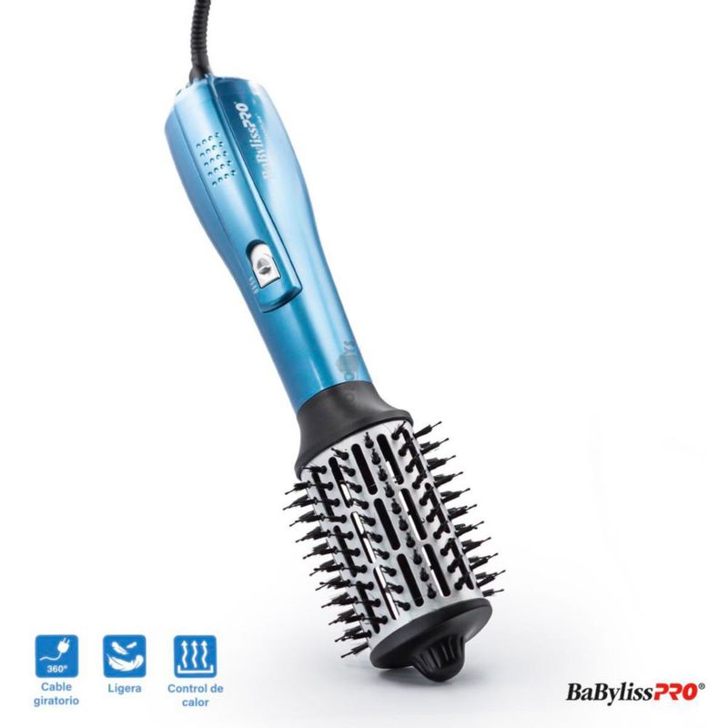 Cepillo Babyliss Pro Nano Titanium Ovalado 2½" | 1000W | Aire Caliente y Frío | Cerdas Mixtas | Volumen y Brillo Profesional