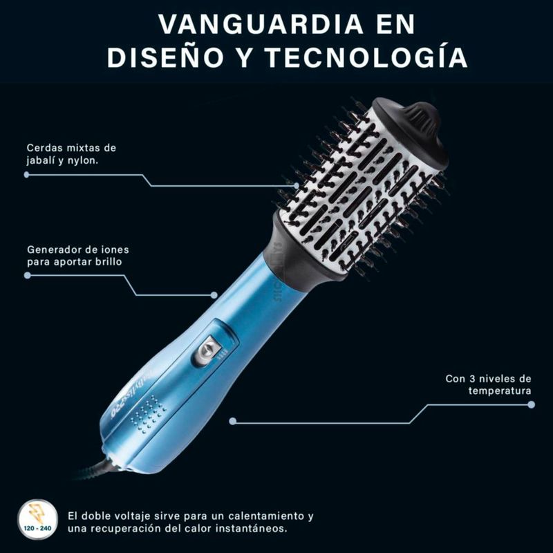 Cepillo Babyliss Pro Nano Titanium Ovalado 2½" | 1000W | Aire Caliente y Frío | Cerdas Mixtas | Volumen y Brillo Profesional