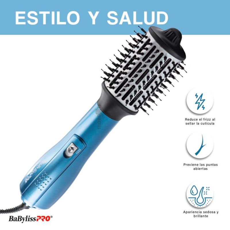 Cepillo Babyliss Pro Nano Titanium Ovalado 2½" | 1000W | Aire Caliente y Frío | Cerdas Mixtas | Volumen y Brillo Profesional