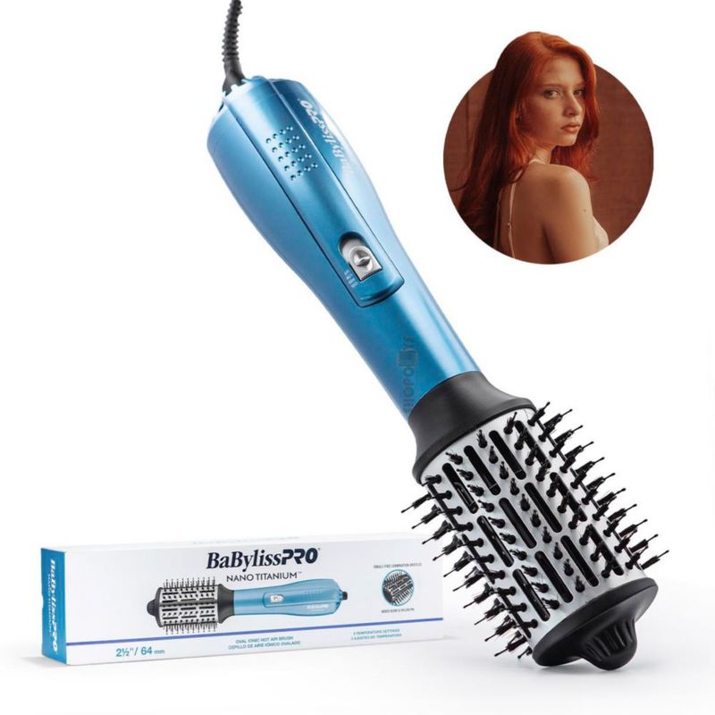 Cepillo Babyliss Pro Nano Titanium Ovalado 2½" | 1000W | Aire Caliente y Frío | Cerdas Mixtas | Volumen y Brillo Profesional