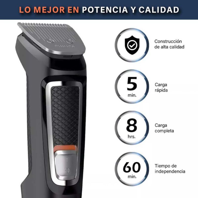 Phillips Afeitadora Unicord Serie 3000 Negra All in One, Afeitado Barba, Bigote, Nariz y Cabello 14 Pzs.