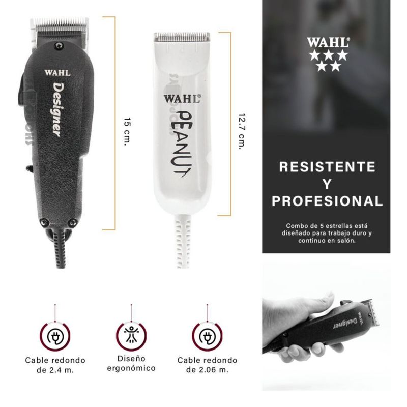 Combo Wahl Designer + Peanut | Cortadora y Recortadora Profesional para Barbería