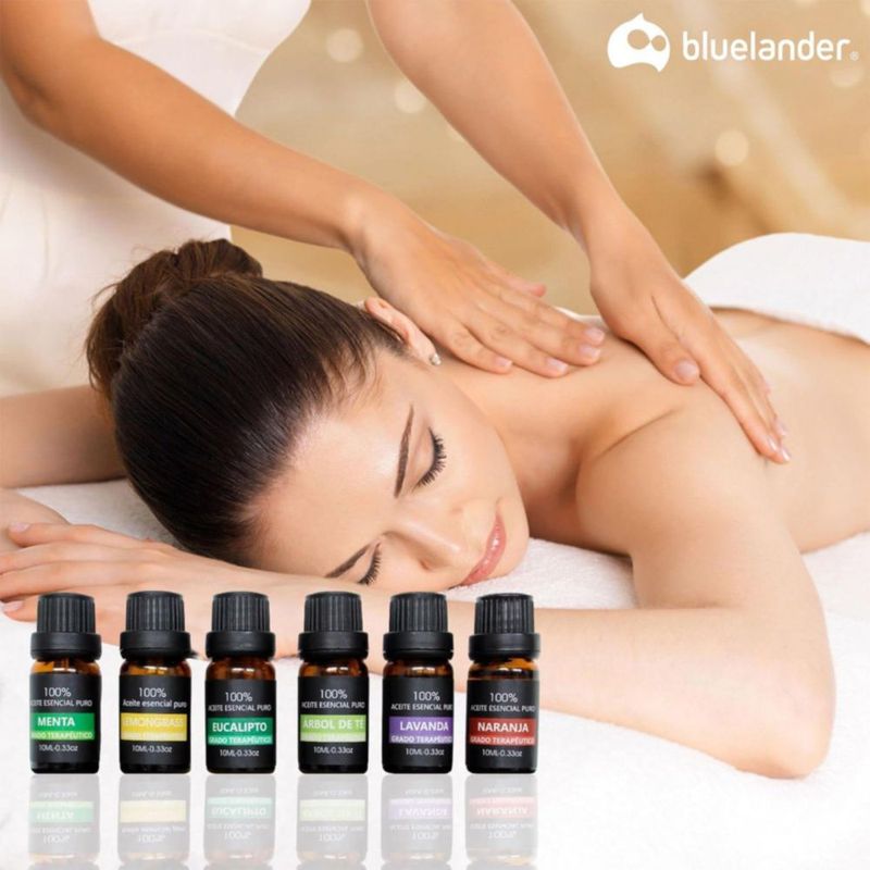 Set de 6 Aceites Esenciales Bluelander para Difusores 10ml Aroma Lavanda, Eucalipto, Árbol de Té, Menta, Naranja Dulce y Lemon Grass, Caja de Regalo