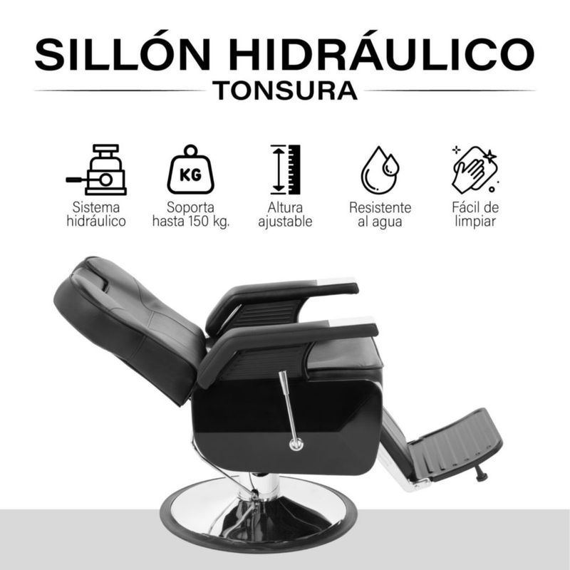 Sillon Barbero Peluqueria Silla Barberia Estetica Rudo Negro Reclinable Redonda