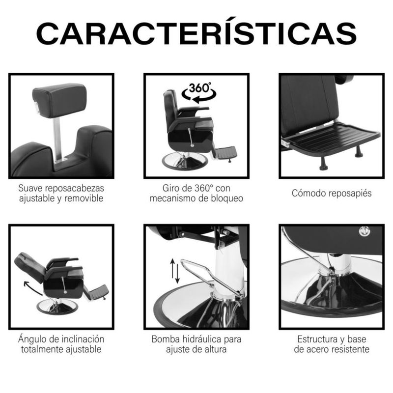 Sillon Barbero Peluqueria Silla Barberia Estetica Rudo Negro Reclinable Redonda