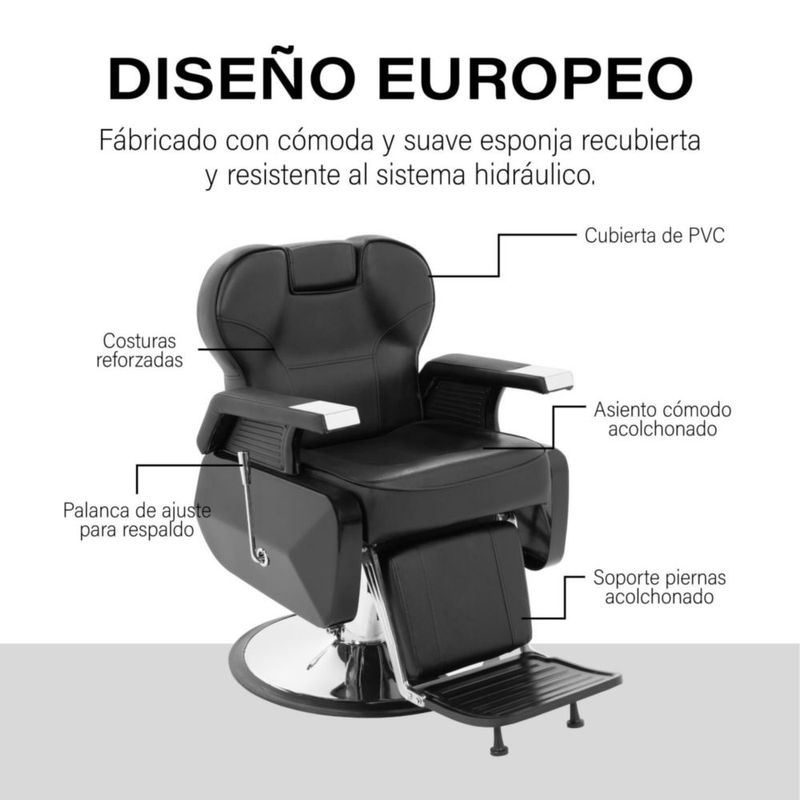 Sillon Barbero Peluqueria Silla Barberia Estetica Rudo Negro Reclinable Redonda