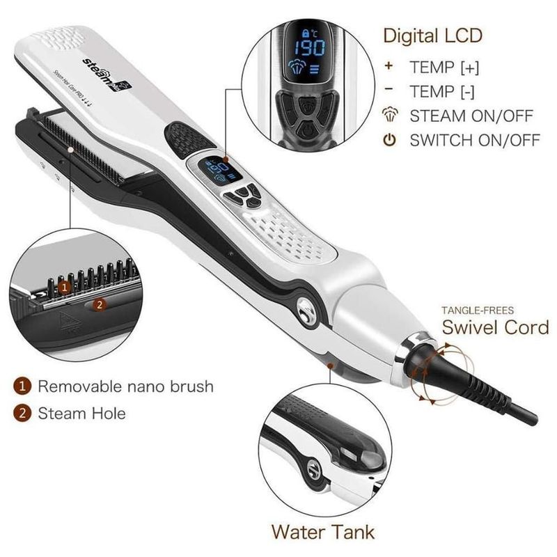 Alaciadoras de Cabello Profesional MXTTW-014 TitaniumSteamWhite Plancha con Placas de Cerámica