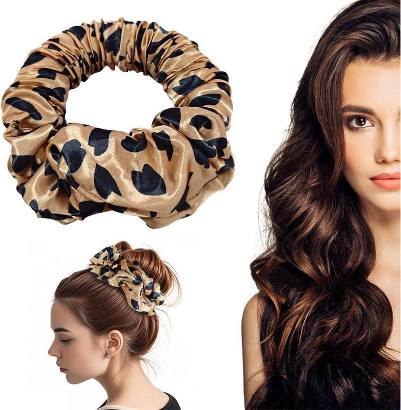Rulos para Cabello Sin Calor Leopardo - Rizador de Cabello Nocturno con Scrunchies de Seda para Mujer | Rizadores de Cabello Sin