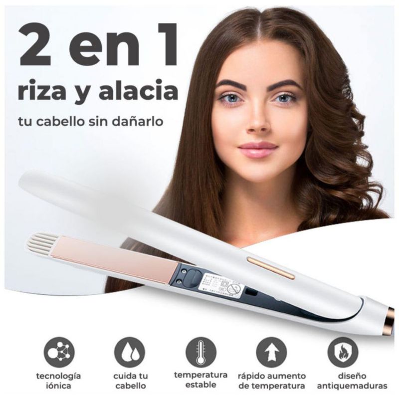 Plancha Para Cabello 2 En 1 Alisadora Y Rizadora